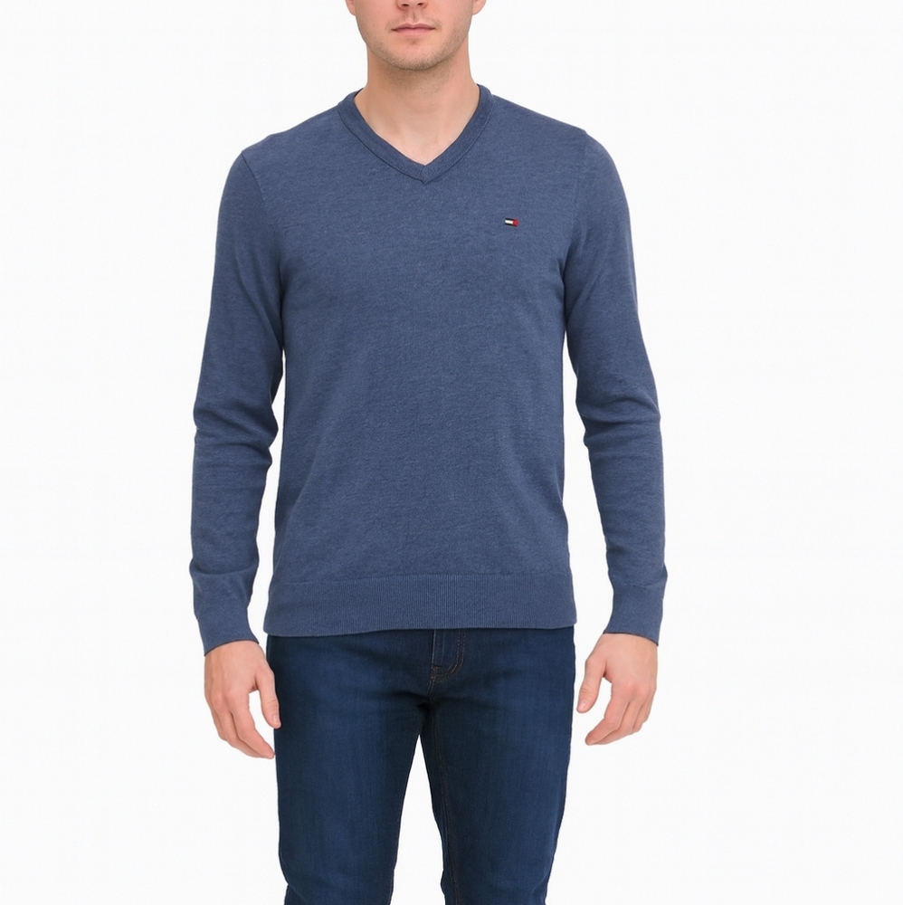 Tommy Hilfinger Mens Blue V Neck Sweater Size S Y2k Workwear Preppy Classic
